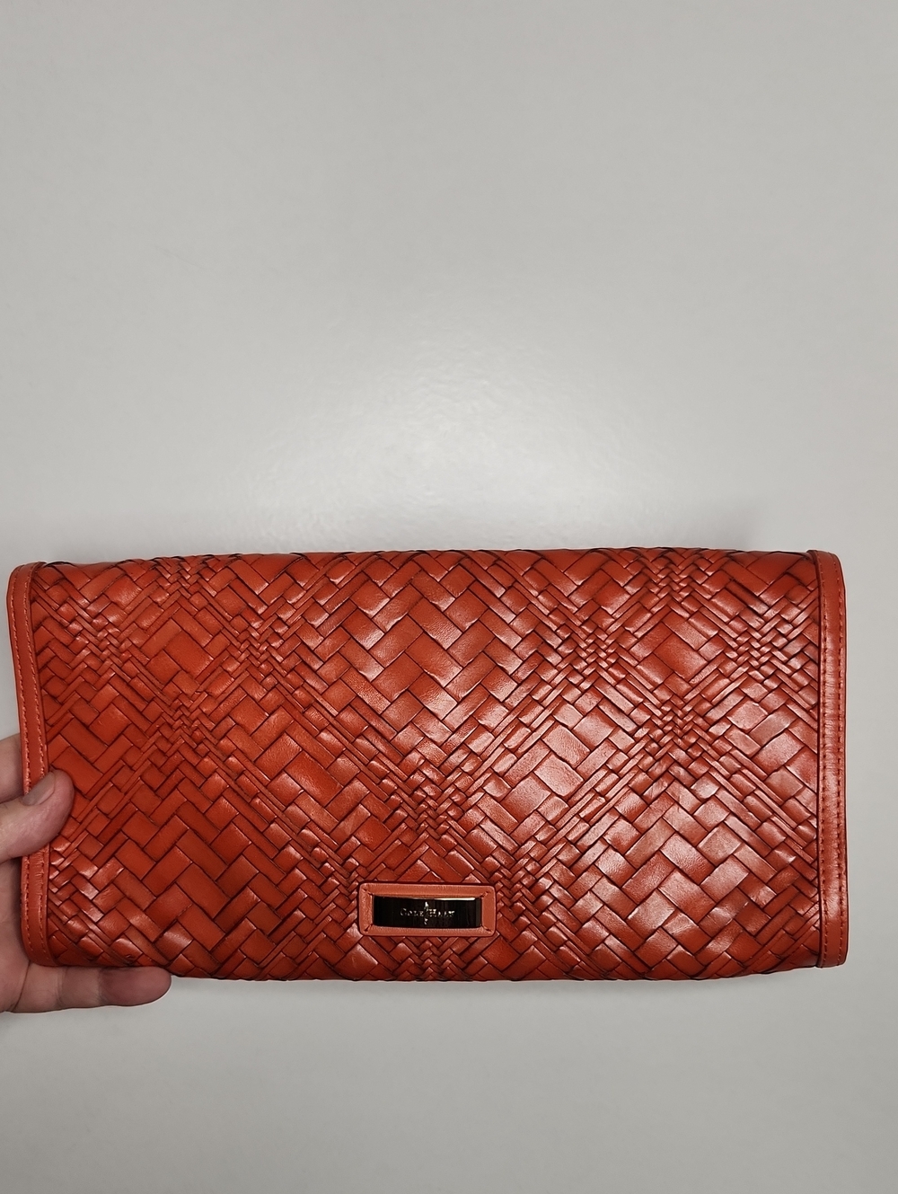NWT COLE HAAN Spicy orange weaved leather clutch. Drop dead GORGEOUS!!!